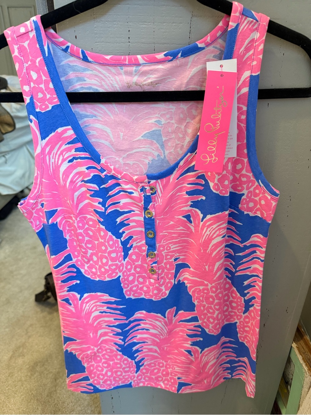 Lilly Pulitzer Pink and Blue Pineapple Print Tank Top